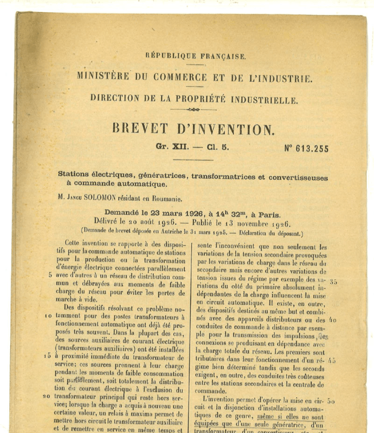 Brevet FRanta 613.255