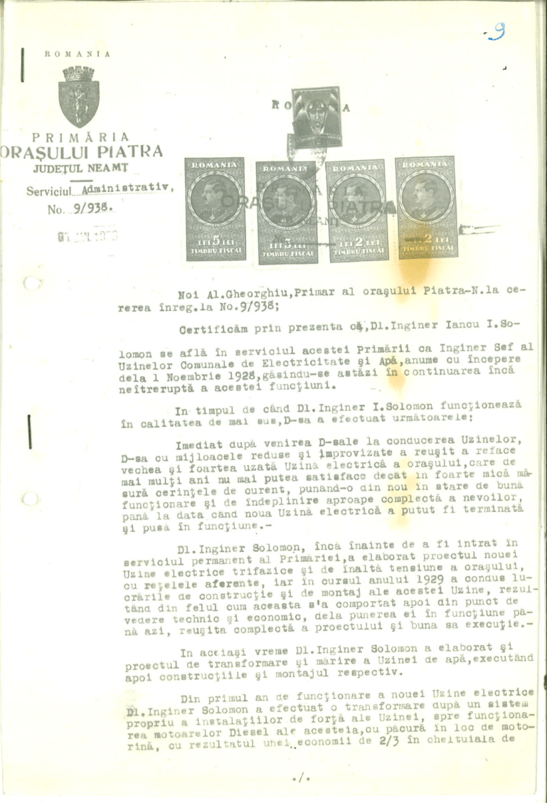 Solomon I Adeverinta Primaria Piatra Neamt 1938 p1