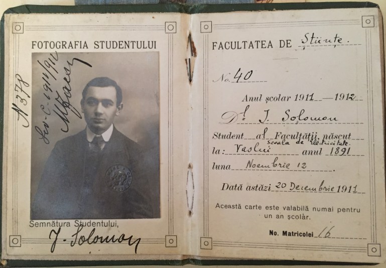 I Solomon carte student 1911-1912 p 2 Nr matricol 16