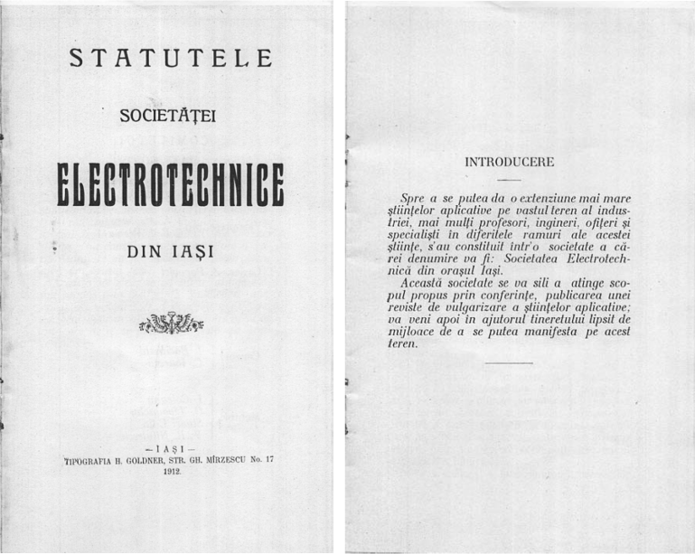 Din Statutul Societății Electrotehnice din Iași, 1912