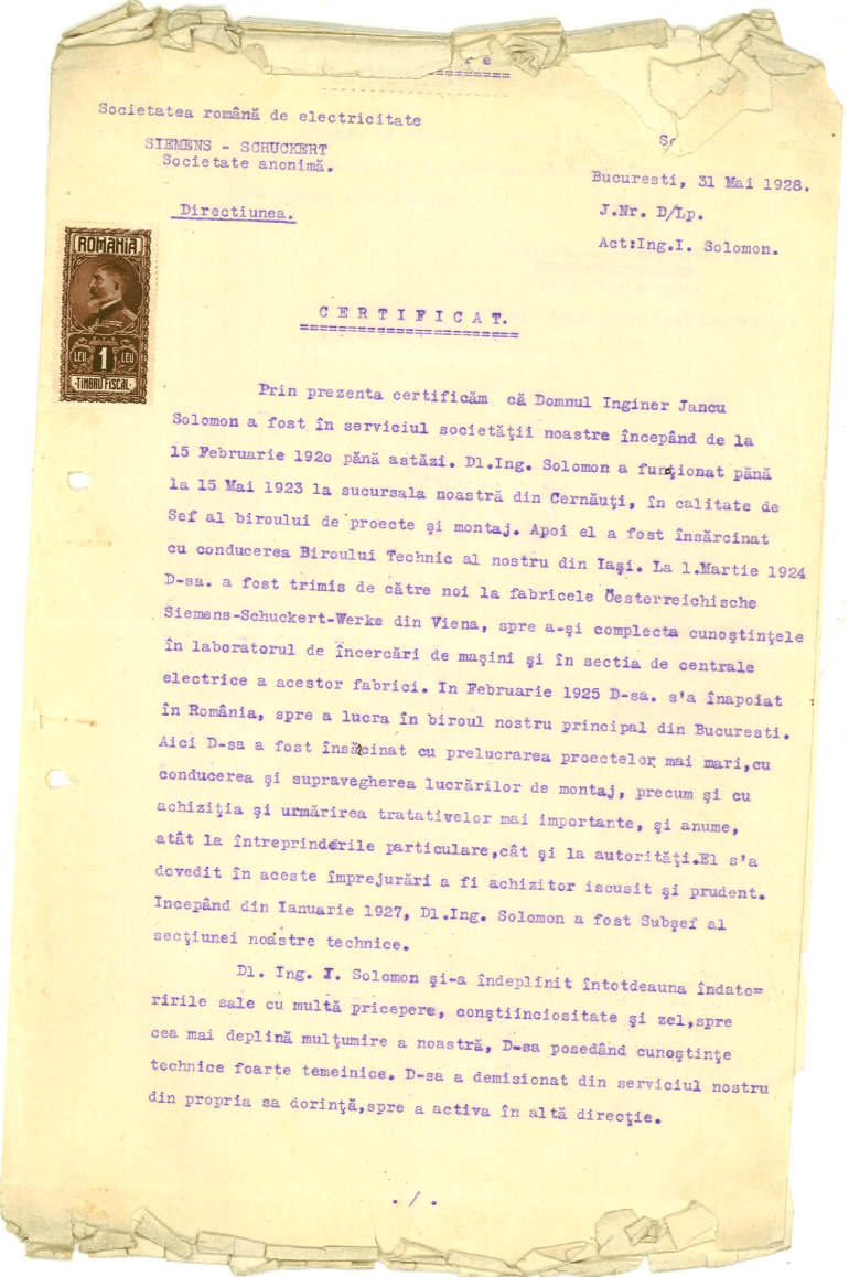 I Solomon Referinta Siemes Schuckert 1928